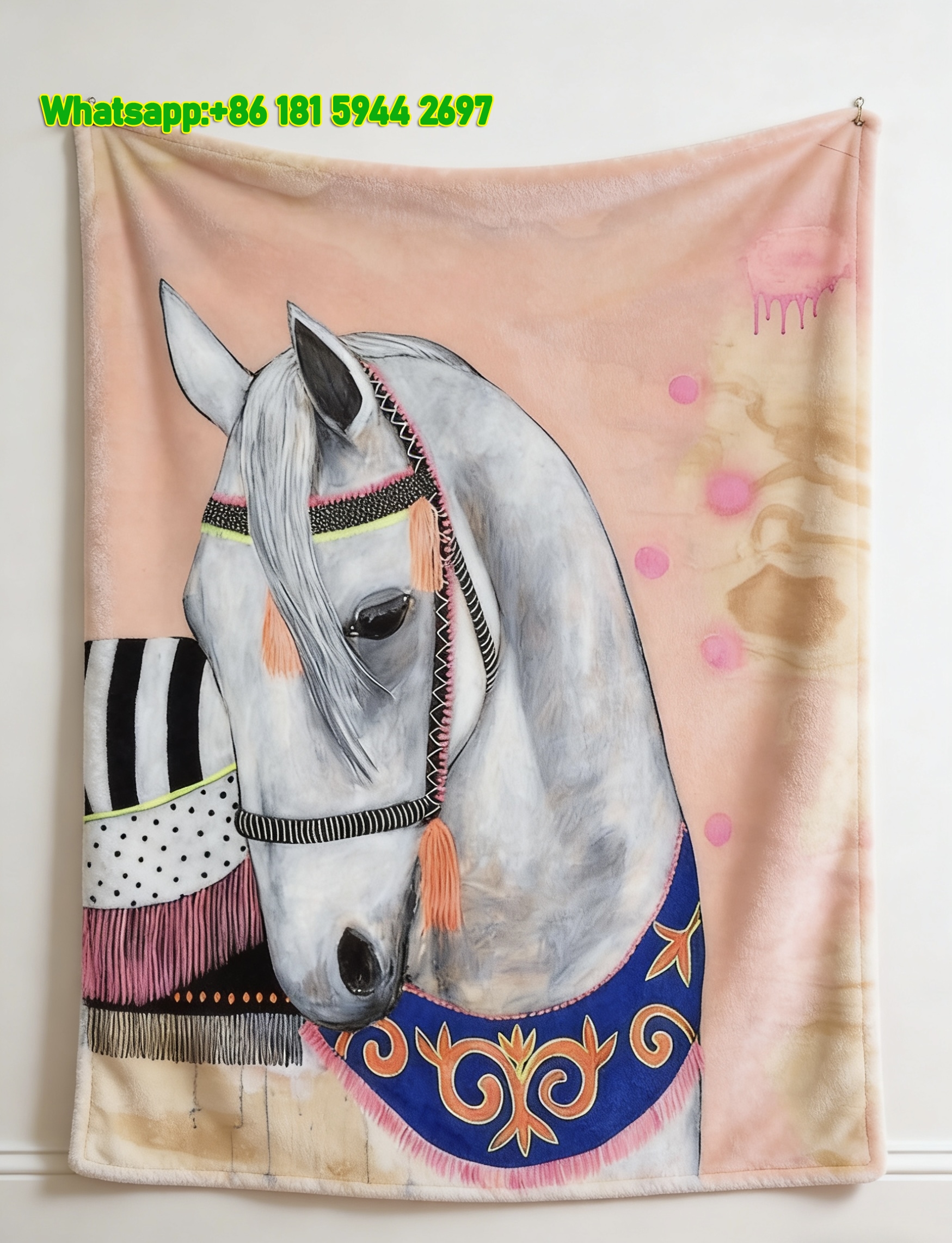 Hermes Bohemian Gray Horse Flannel Throw Blanket IMG_5474